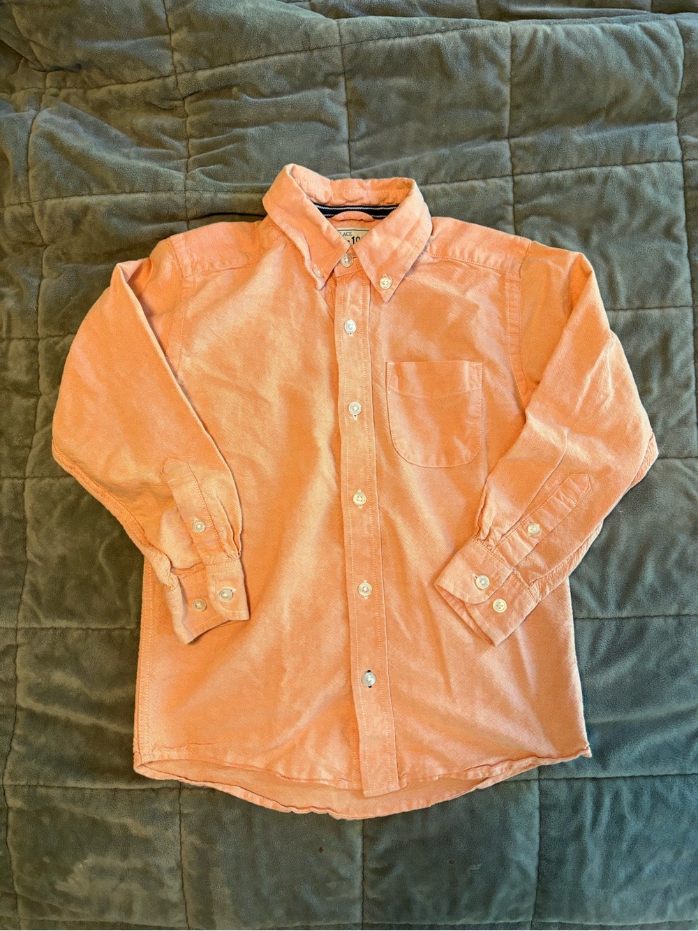 Place Peach Button-Up Shirt with Navy Trim